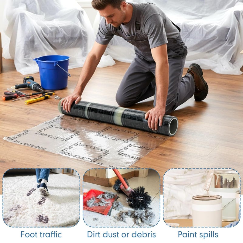 Drydiet Carpet Protection Film 24" x 300' Roll Self Adhesive Clear Plastic Carpet Protector Sticky Car Floor Mats Protector Cover Sheets for Stairs Rug Floor Runner Surface Protection - Image 3